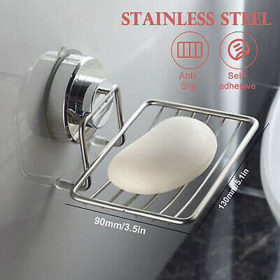 Stainless Soap Dish Basket Wall Mounted Suction Holder Bathroom Tray Accessory