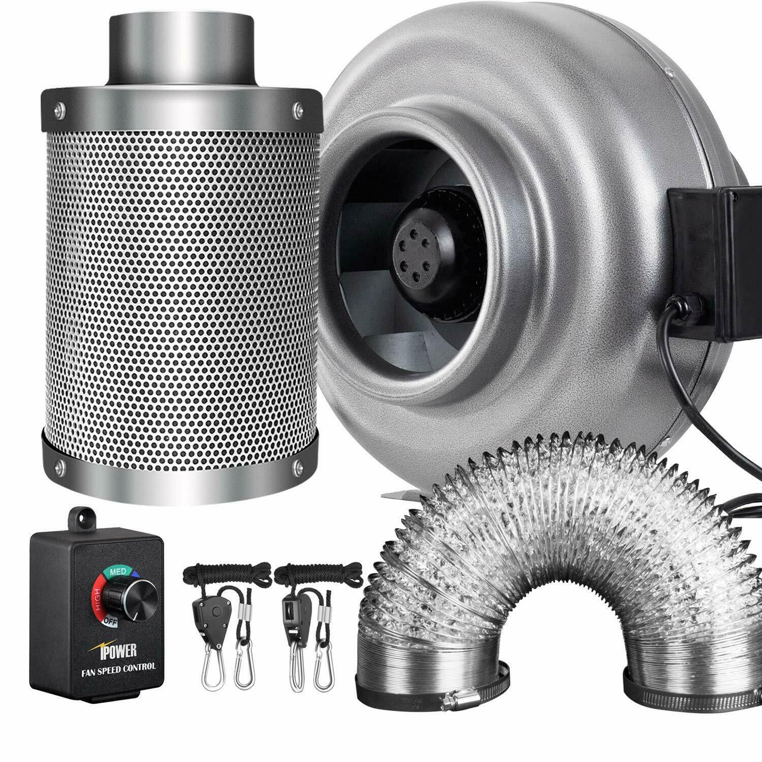 iPower 4/6/8 Inch Inline Fan Carbon Filter Ducting Combo w/ Speed Controller