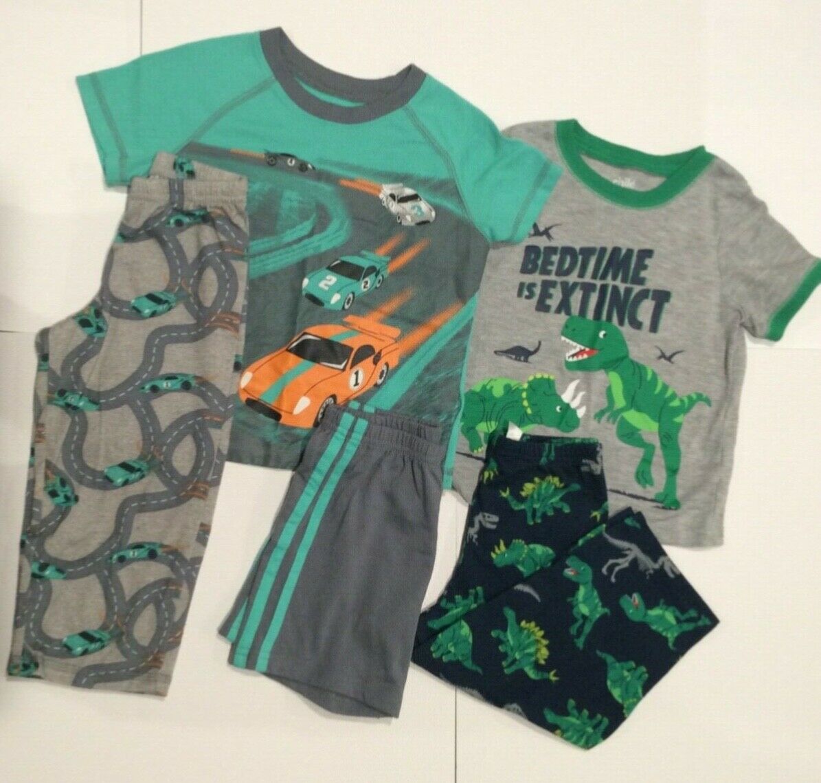 5 Pc. Carter's Toddler Boy Pajamas Sets Size 2T Cars & Dinosaurs